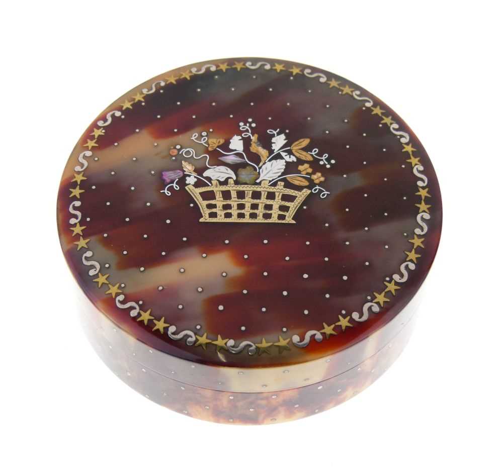 Late 18th or early 19th Century French blonde tortoiseshell and piquework snuff box