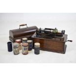 Oak cased Edison Home Phonograph with a large collection of cylinders