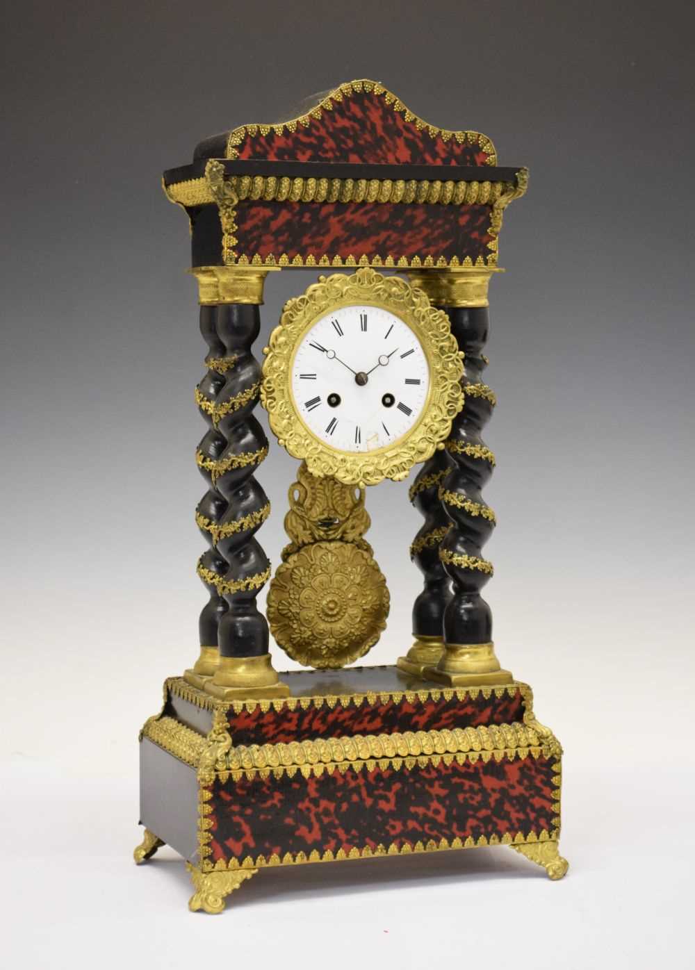 19th Century French red tortoiseshell portico clock