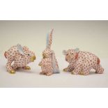 Herend, Hungary - Porcelain models of two hares and a bear