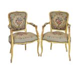 Pair of early 20th Century giltwood open armchairs or fauteuils