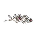 Late Victorian diamond and ruby naturalistic floral brooch