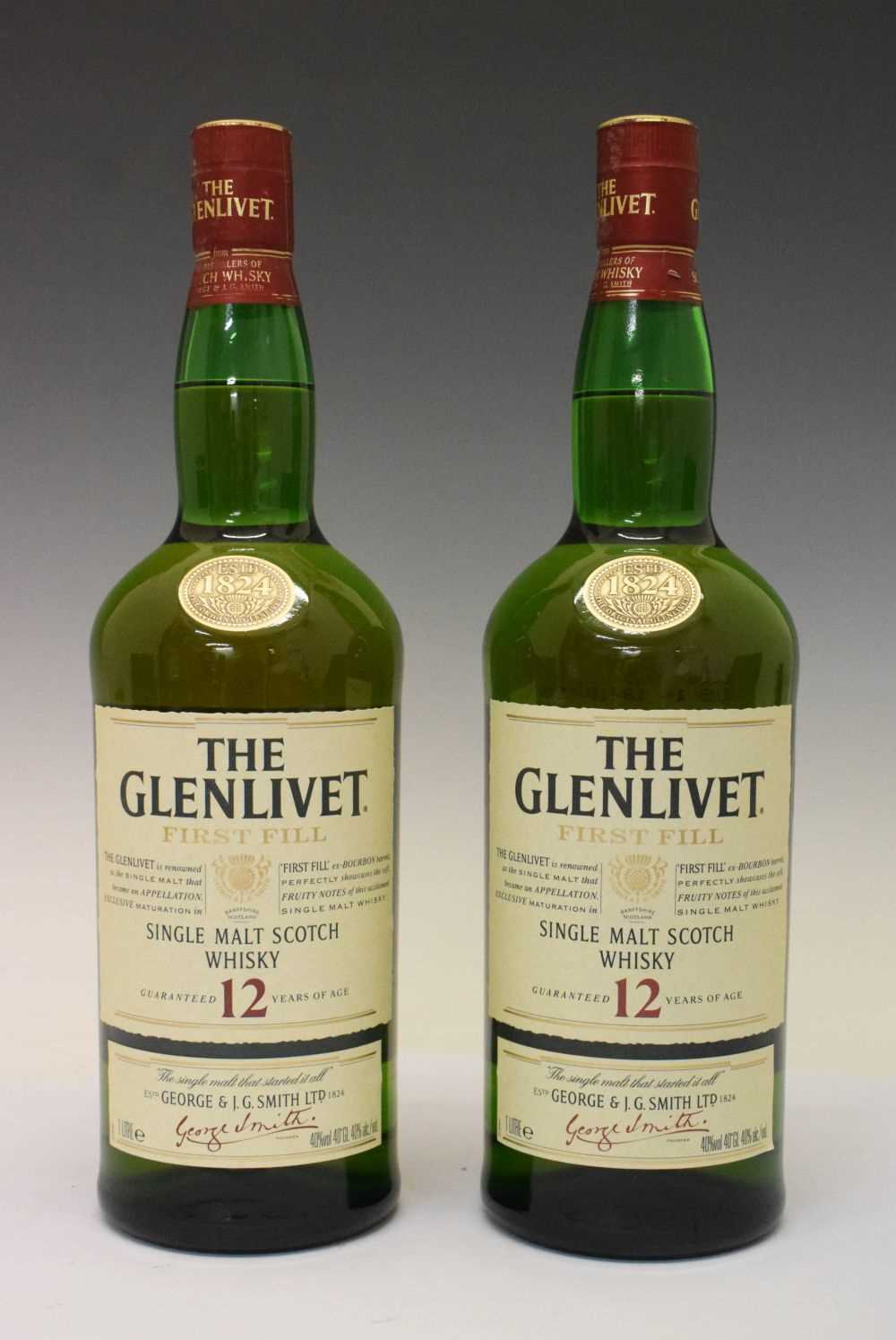Two 1 litre bottles of The Glenlivet 'First Fill' 12 year Speyside Single Malt Scotch Whisky