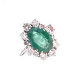Emerald and diamond cluster ring,