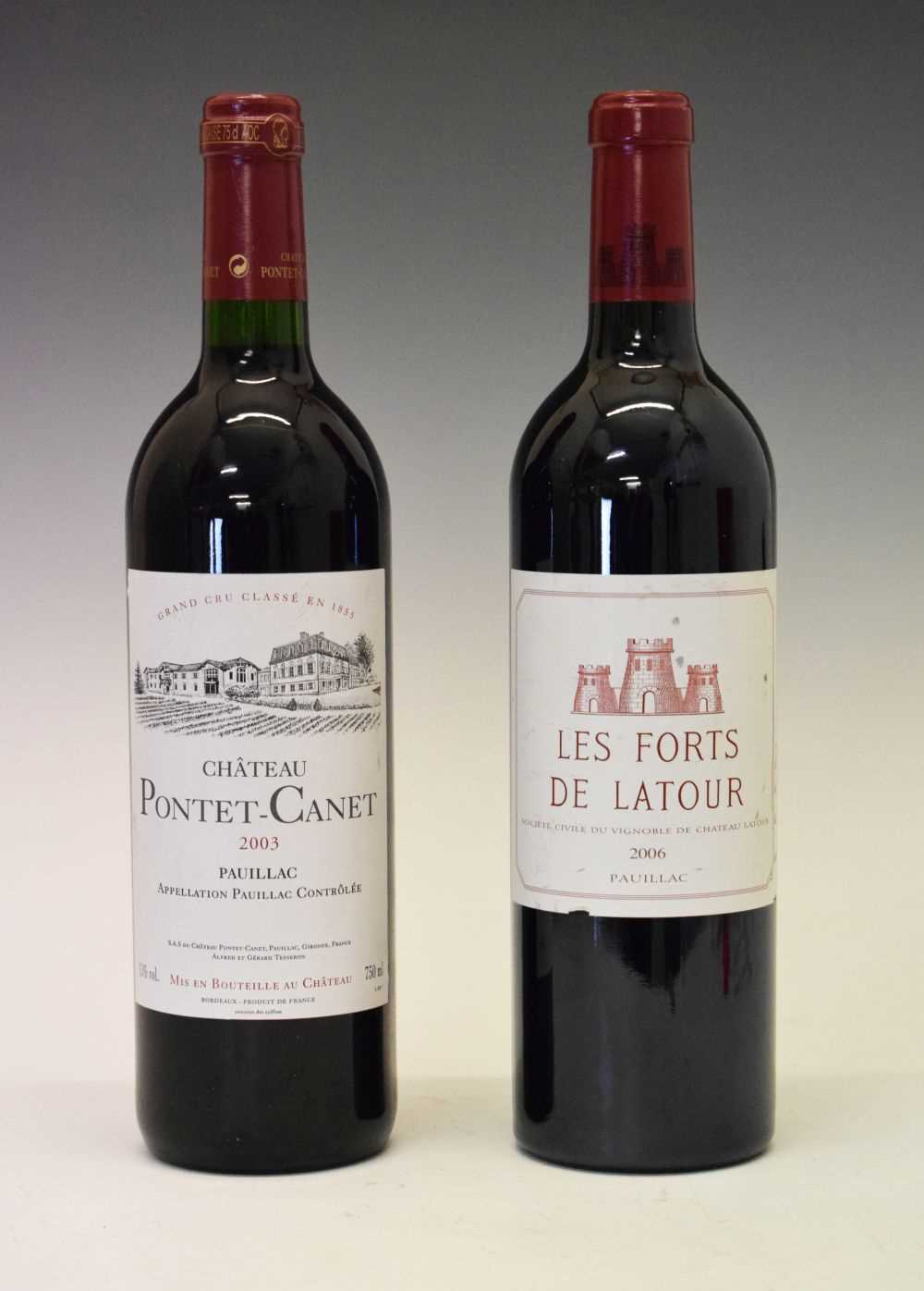 Bottle of Chateau Latour 'Les Forts de Latour' 2006 and a bottle of Chateau Pontet-Canet 2003