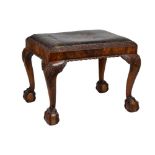 Early 20th Century Georgian style stool with gilt leather armorial seat