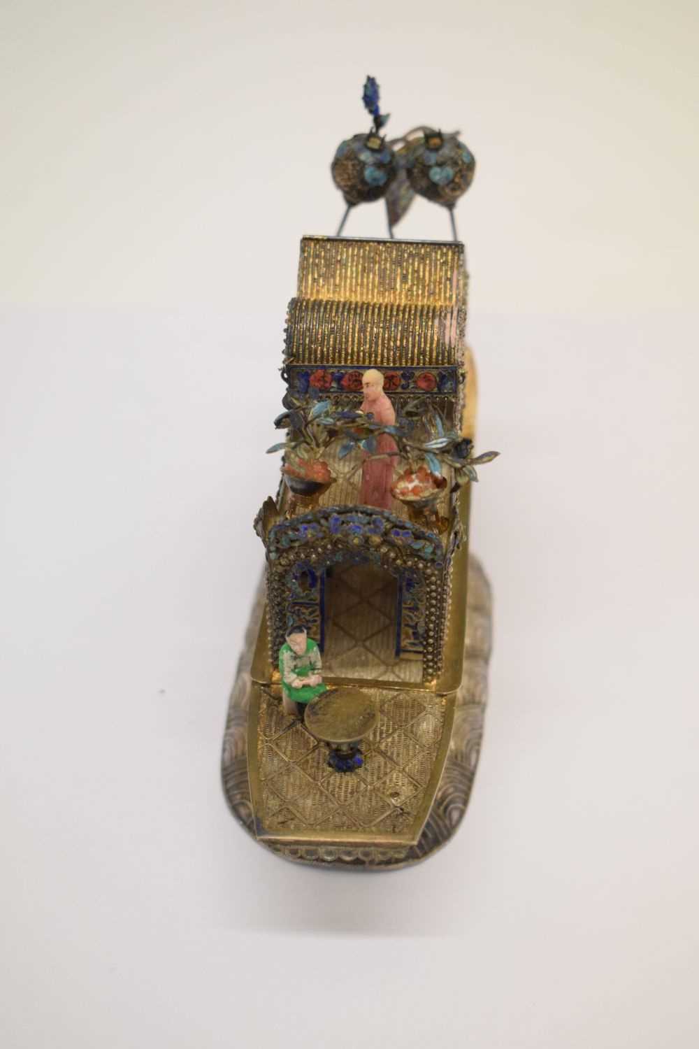 Chinese white metal and enamel model of a junk - Image 4 of 10