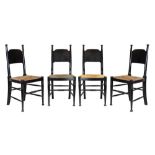 Set of four ebonised Arts & Crafts chairs, after William Birch for Liberty