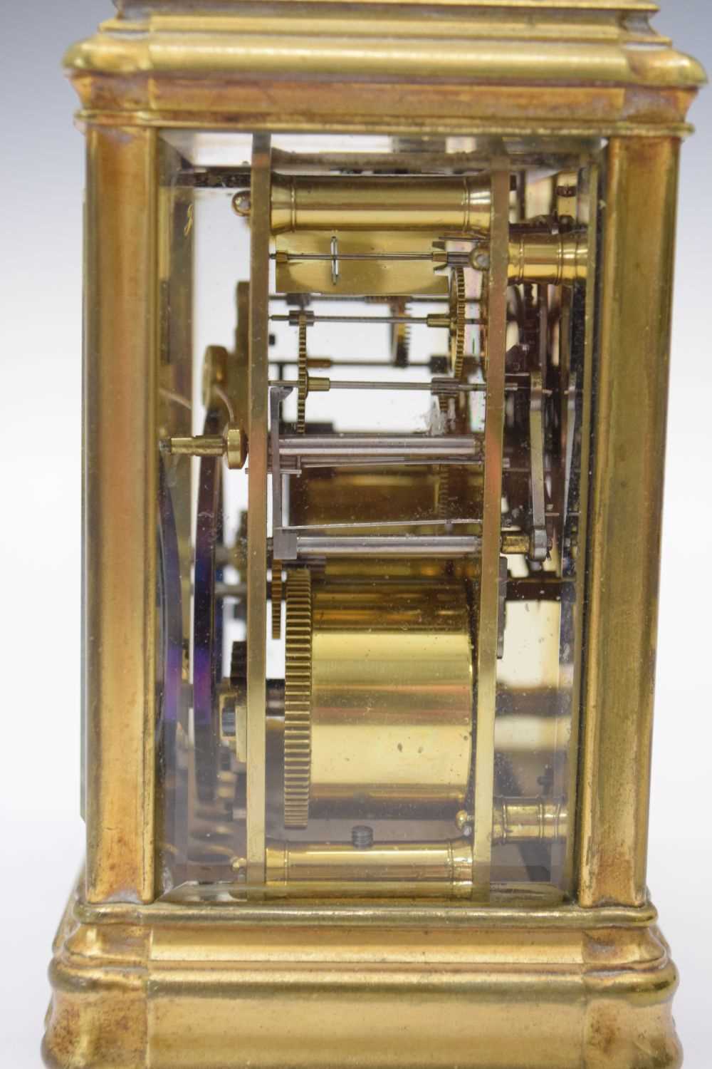 Late 19th Century French brass cased repeater carriage clock - Image 5 of 10