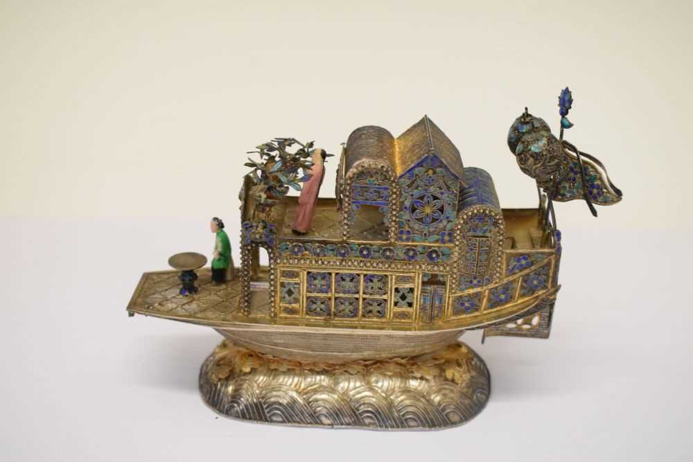 Chinese white metal and enamel model of a junk - Image 3 of 10