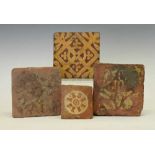 Group of four late Medieval encaustic tiles
