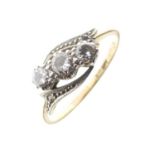 Yellow metal (18ct and Plat) three-stone diamond ring
