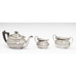 Victorian silver gadrooned three-piece tea set