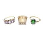 Three 9ct gold dress rings, 10.4g gross approx