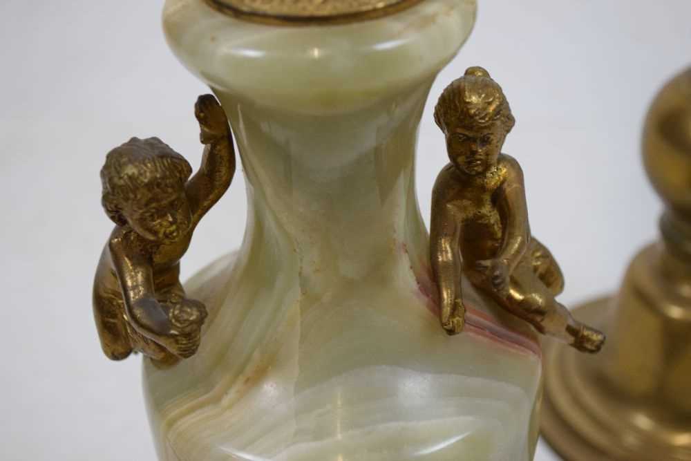 1970s gilt metal mounted onyx table lamp and brass lamp - Image 6 of 8