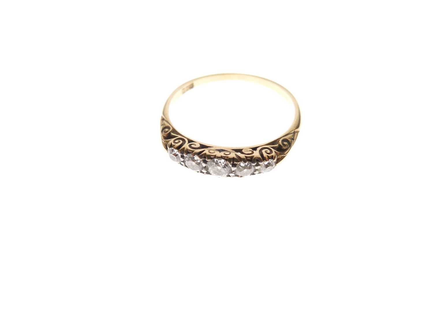 Early 20th Century yellow metal (18ct) five-stone diamond ring and a 9ct ring - Image 5 of 8