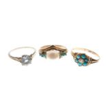 Three 9ct gold dress rings