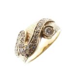 Yellow metal (18K) diamond abstract ring