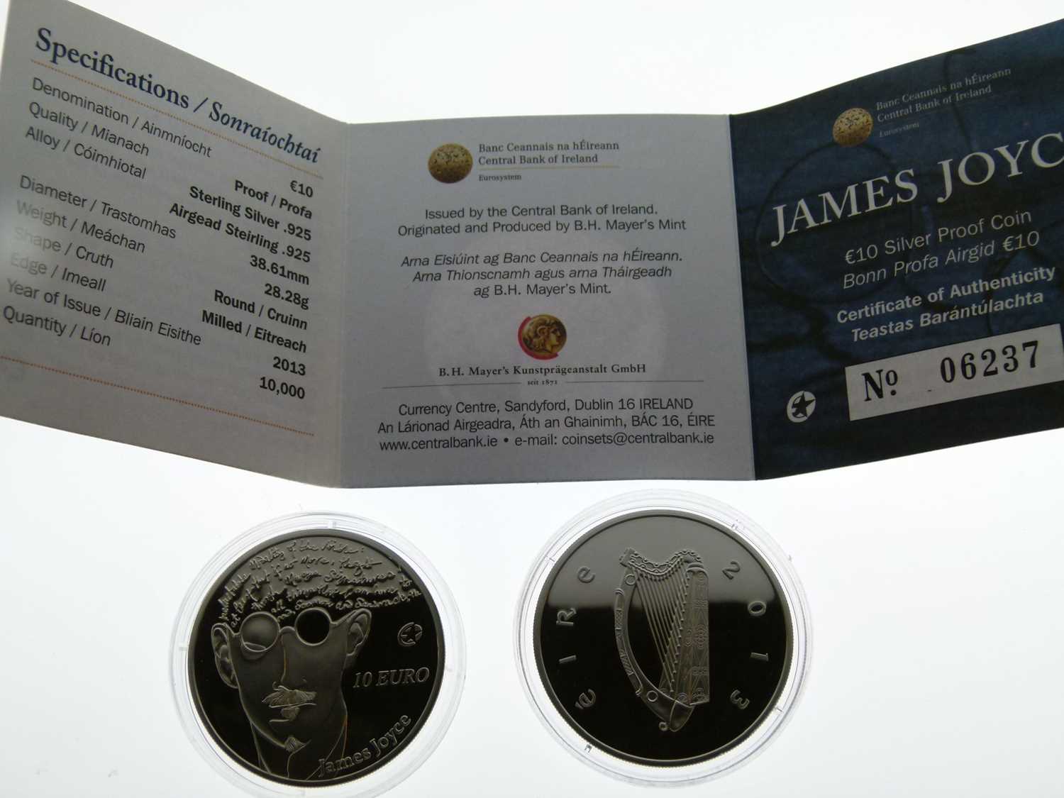 James Joyce 10 Euro silver proof coins - Image 4 of 6