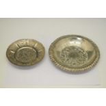 Two Eastern white metal dishes