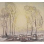Sir George Clausen RA (1852-1944) - Watercolour - Winter landscape
