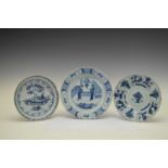 Two 18th Century Delftware chinoiserie plates and a dish
