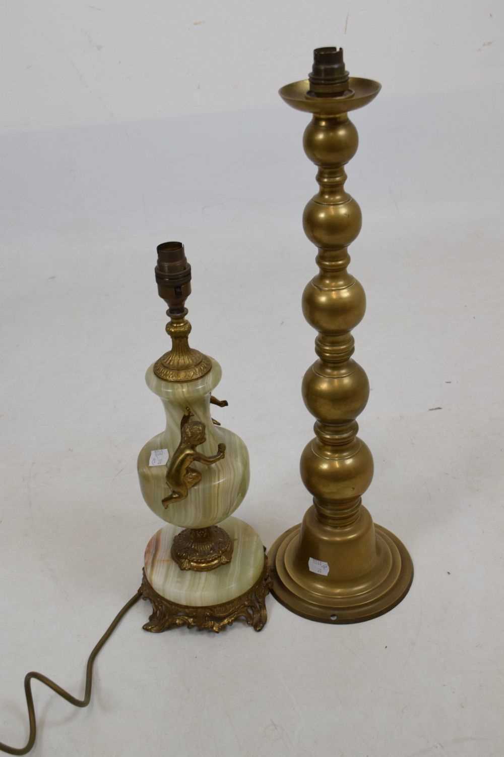 1970s gilt metal mounted onyx table lamp and brass lamp - Image 3 of 8