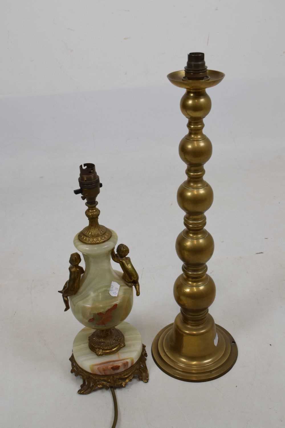 1970s gilt metal mounted onyx table lamp and brass lamp - Image 4 of 8
