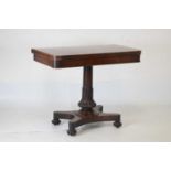 Early Victorian mahogany pedestal fold-over card table
