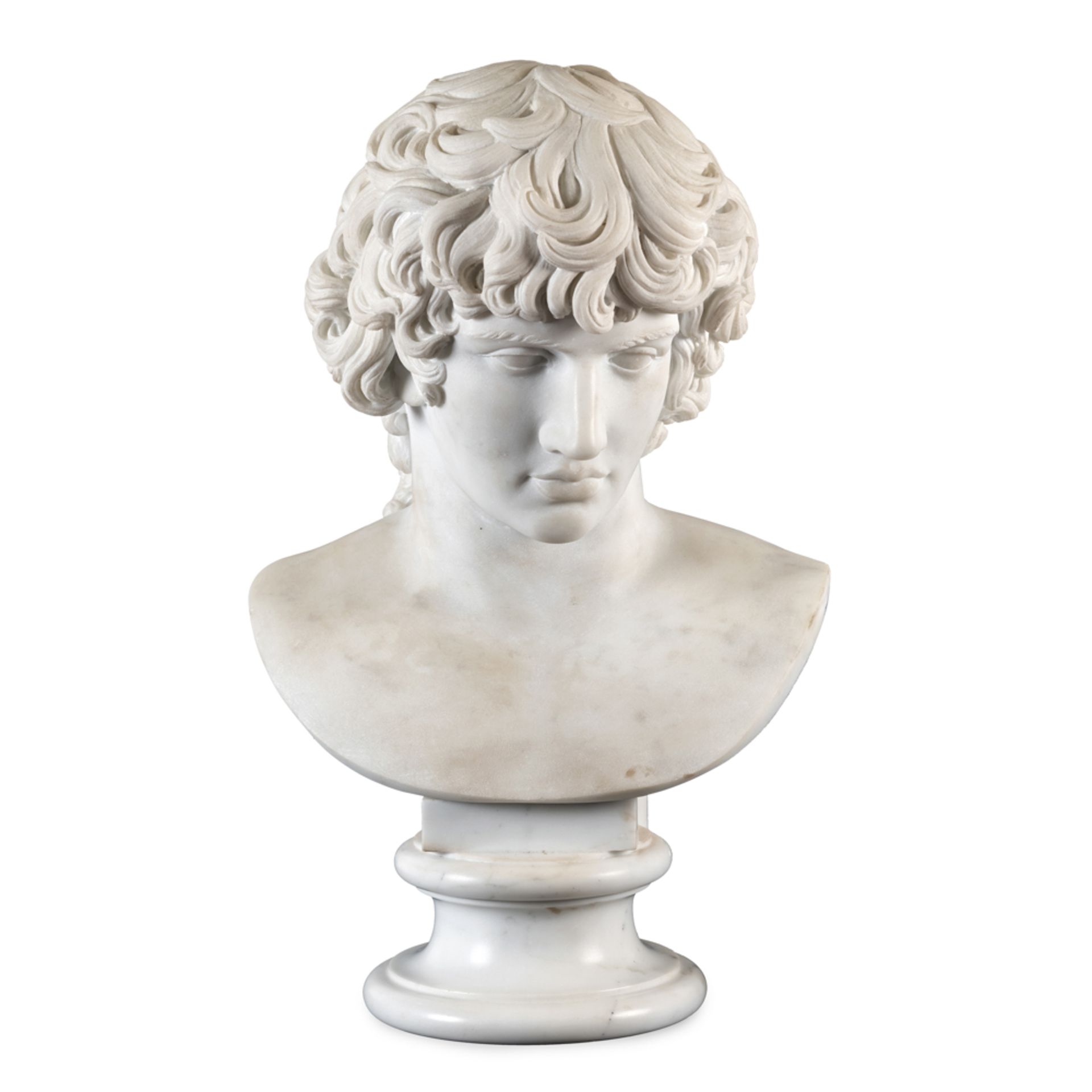 Head of Antinous in white statuary marble