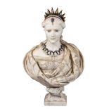 Portrait bust in white Carrara marble and polychrome marbles