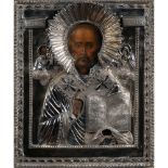 Icon depicting St. Nicholas with silver riza