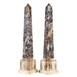 Pair of polychrome marble obelisks