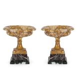 Pair of Siena yellow breccia marble stands