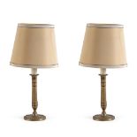 Pair of electrified candlesticks in gilded bronze