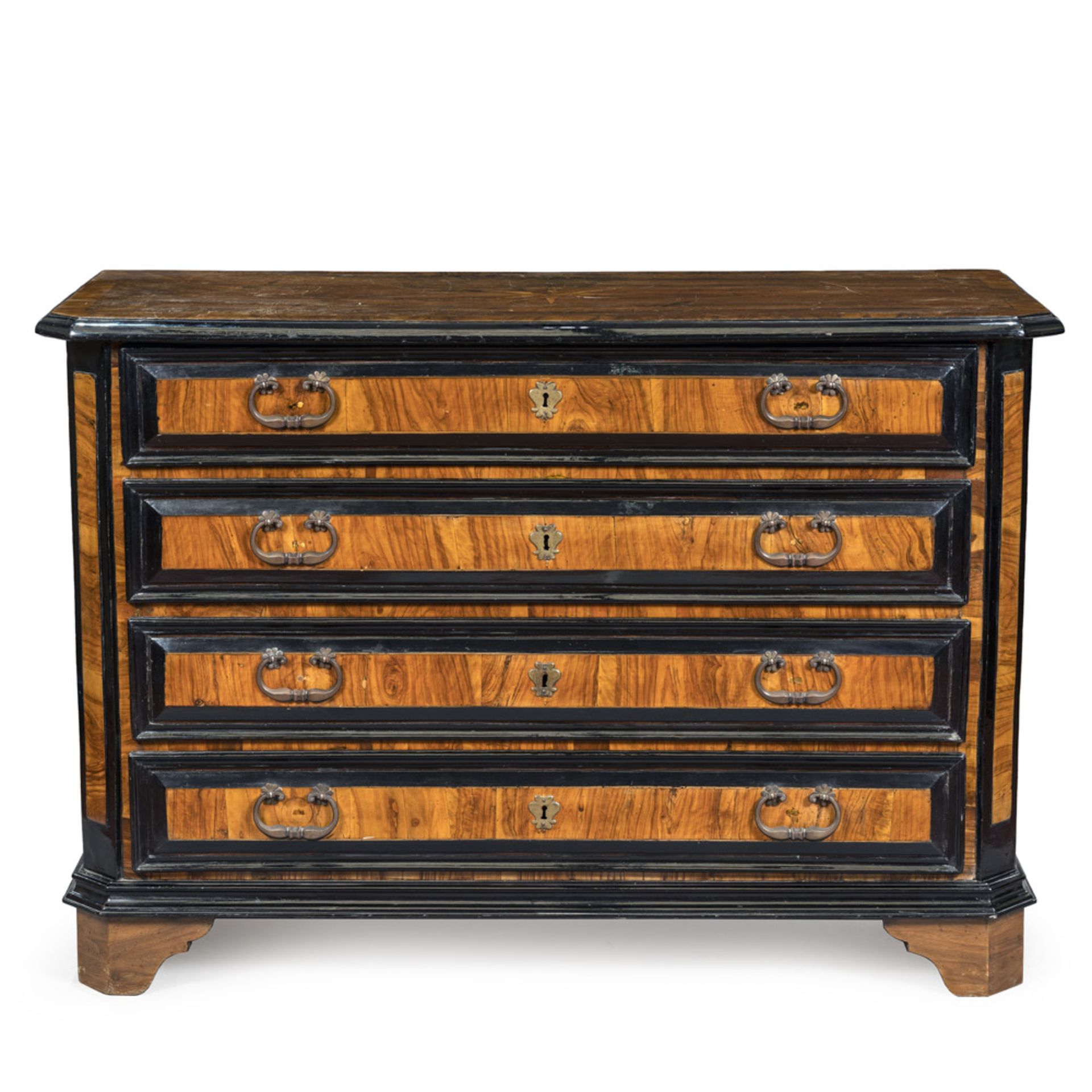 Walnut and olive wood chest of drawers
