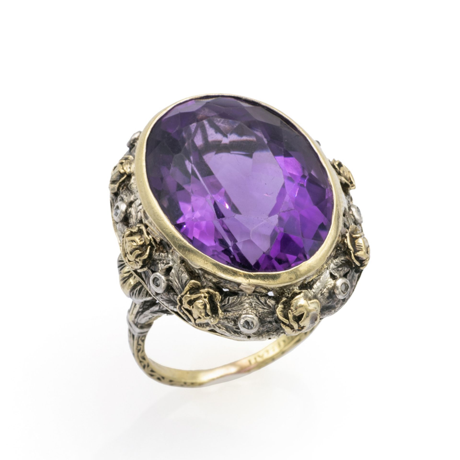 Mario Buccellati, 18kt yellow gold and silver ring with amethyst