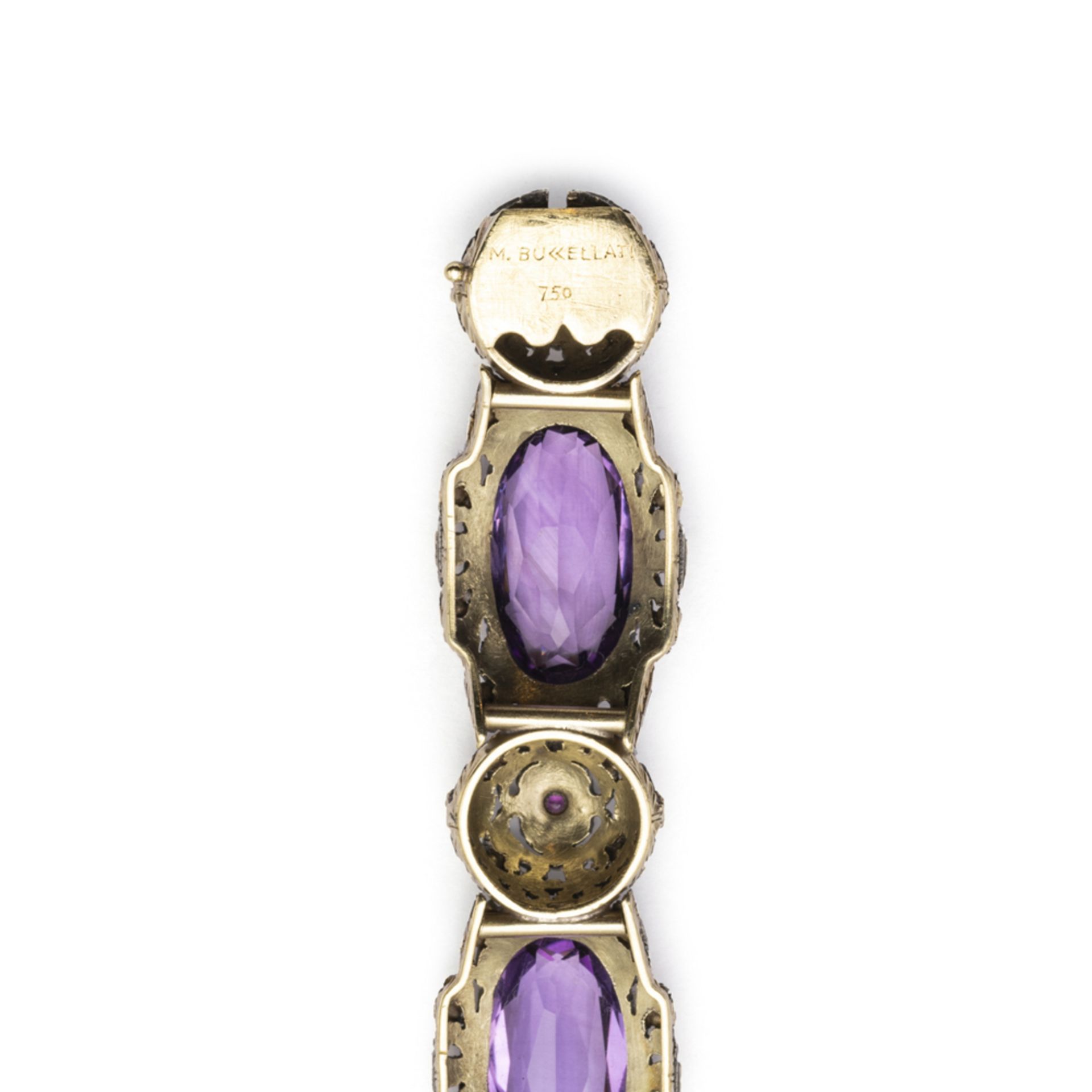 Mario Buccellati, 18kt yellow gold, silver and amethysts bracelet - Image 2 of 2