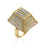 18kt two color gold geometric pattern ring