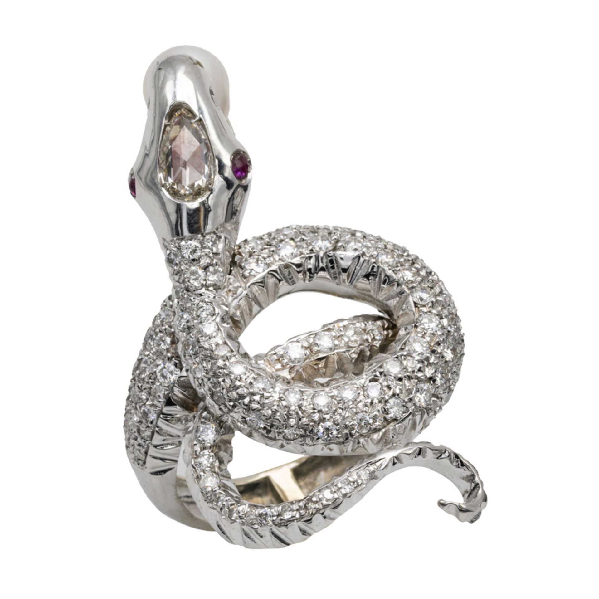 14kt white gold and diamonds snake ring