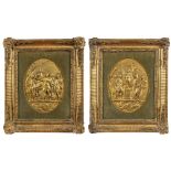 Pair of gilded copper plates