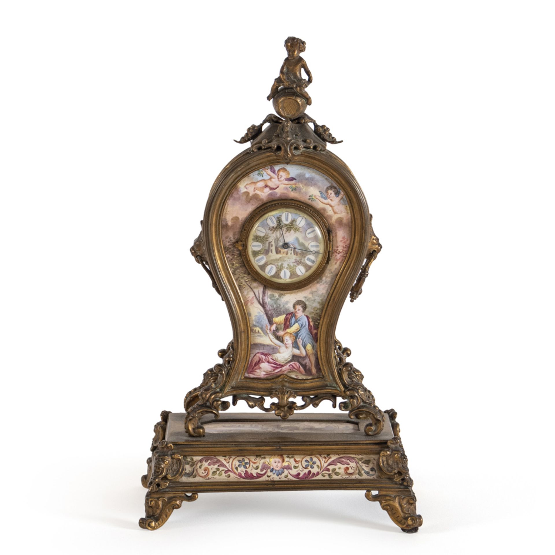Enamels and gilt bronze table clock