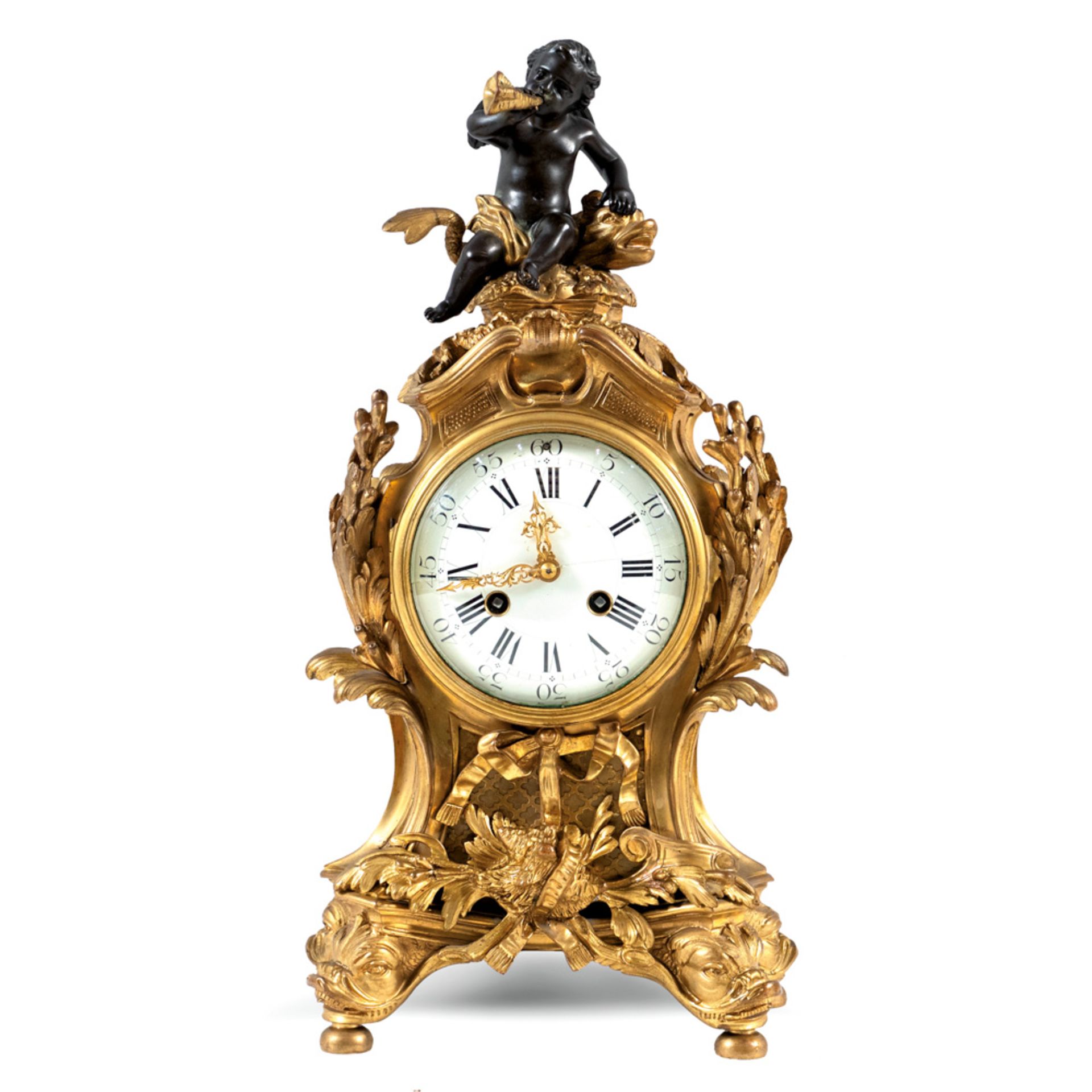 Burnished and golden bronze table clock