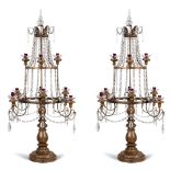 Pair of giltwood and wrought iron chandeliers