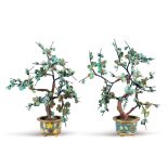 Pair of turquoise floral compositions