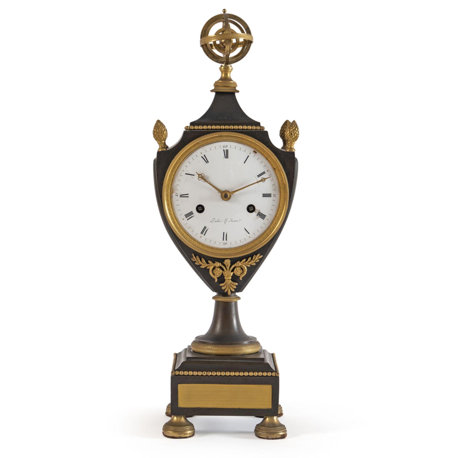 Burnished and gilded bronze table clock