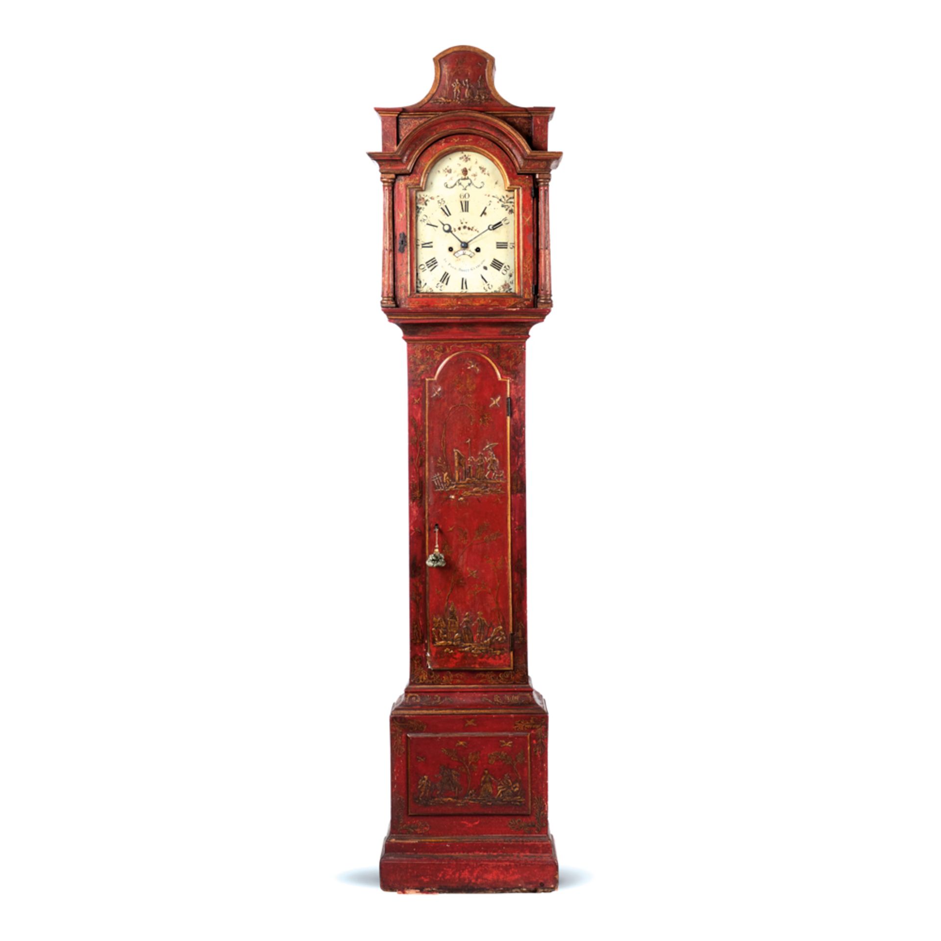 Red lacquered wood grandfather clock