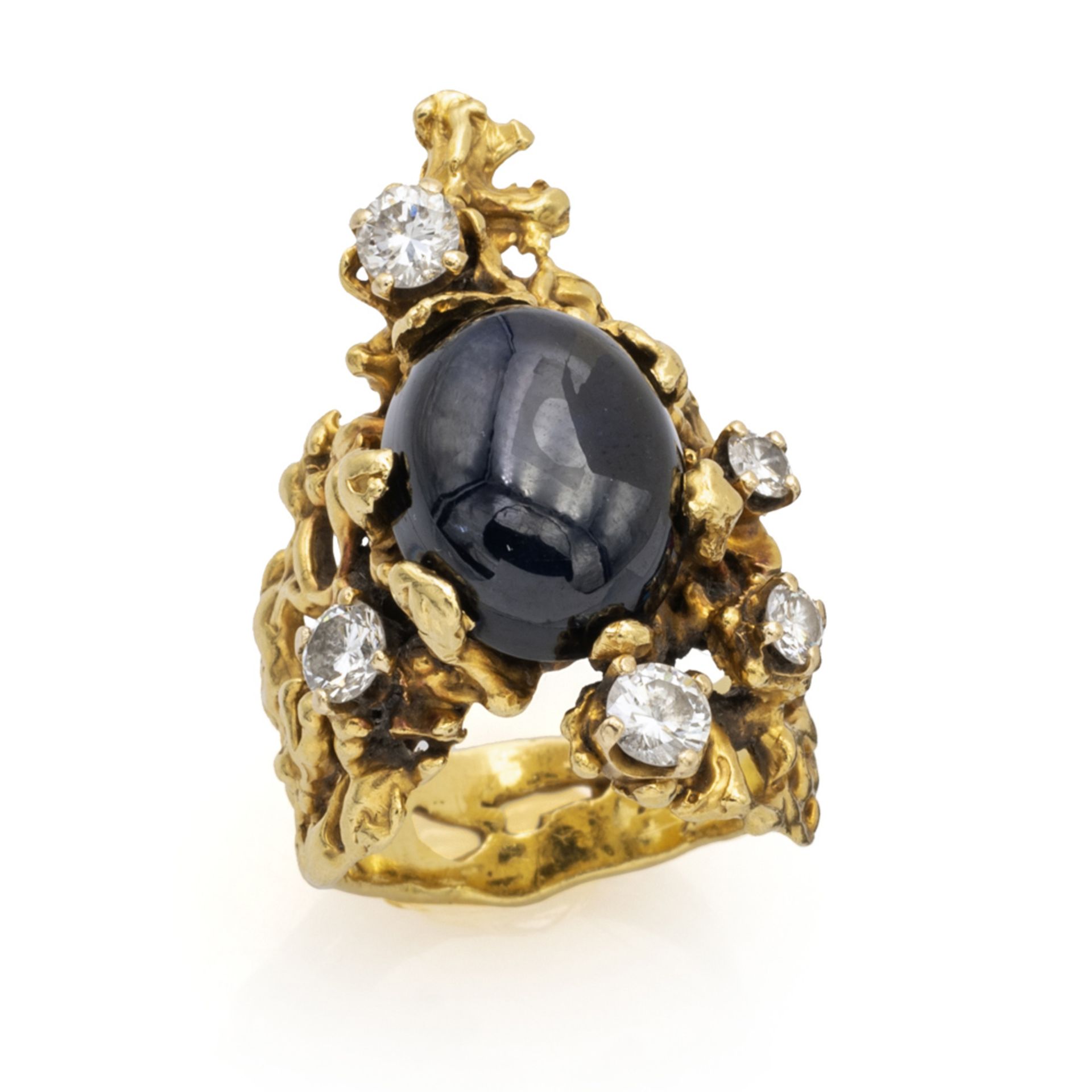 18kt yellow gold sapphire and diamond sculpture ring