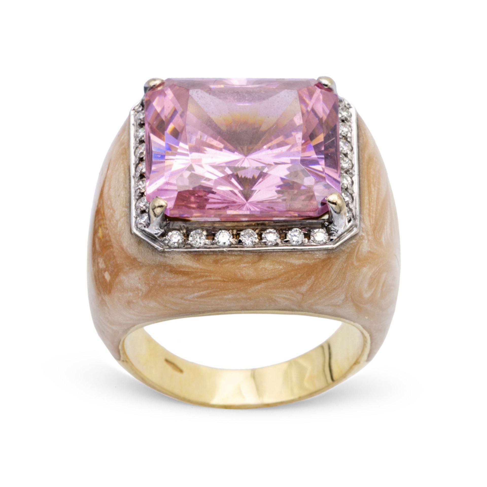 18kt yellow gold enamel and morganite ring