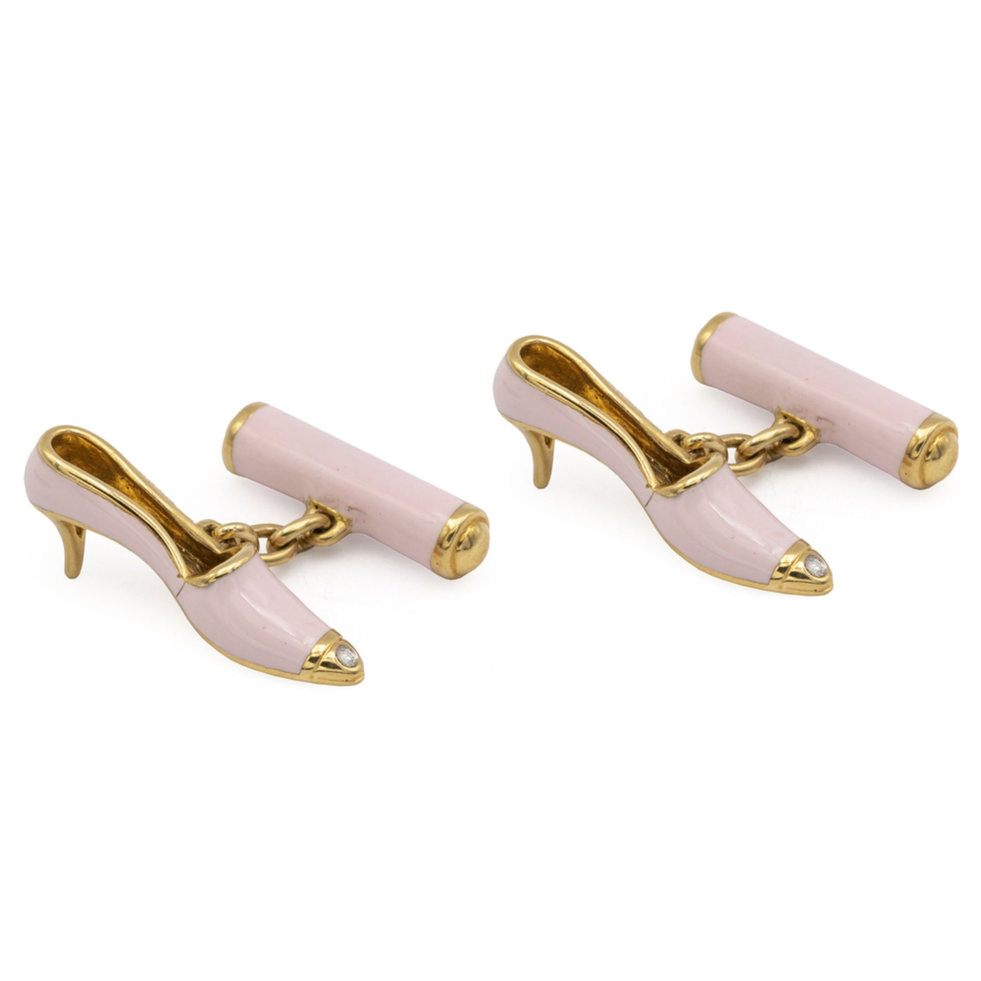 18kt yellow gold Pink shoes cufflinks